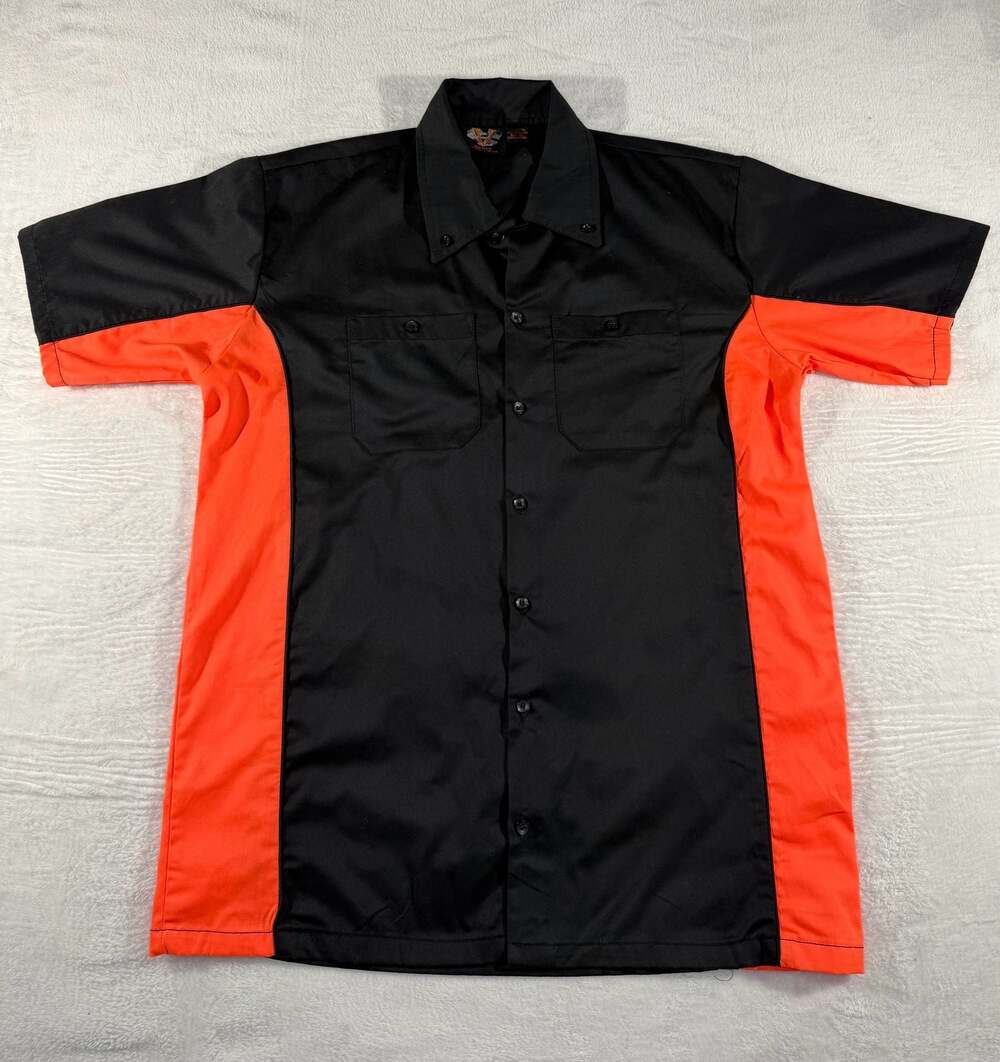 Vance Biker Wear Men's Two-Tone Short Sleeve Mechanics Work Shirt, Black/Orange